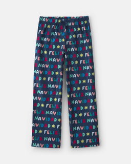 Adult 'Feliz Navidad' Christmas Fleece Loose Fit Pajama Bottoms - Navy Blue