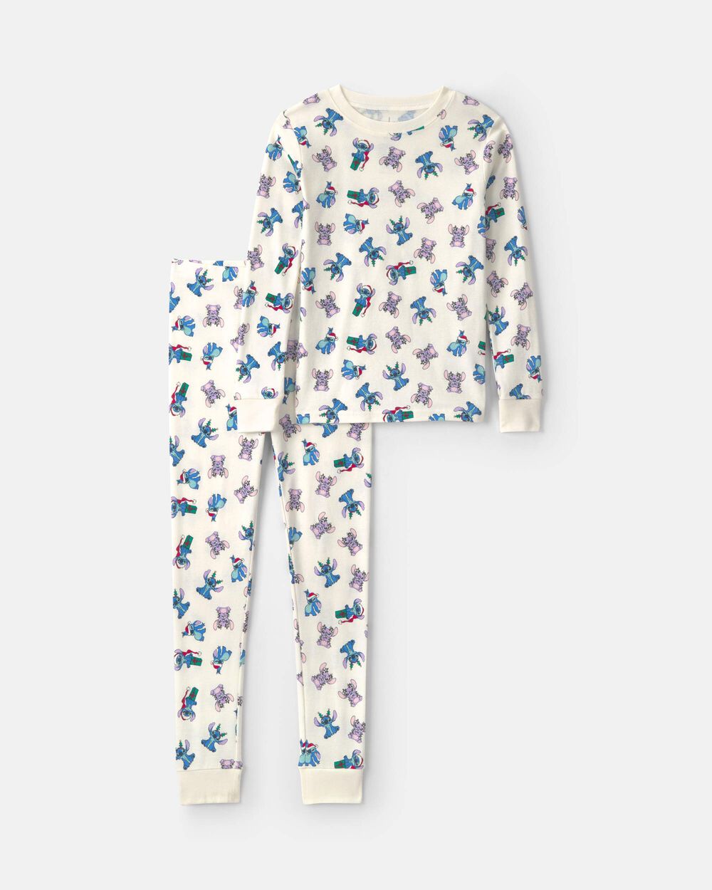 Kids 2-Piece Disney© Stitch Christmas 100% Cotton Snug Fit Pajama Set - Ivory