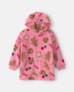 Girls Christmas Gingerbread Fleece Pajama Hoodie - Pink