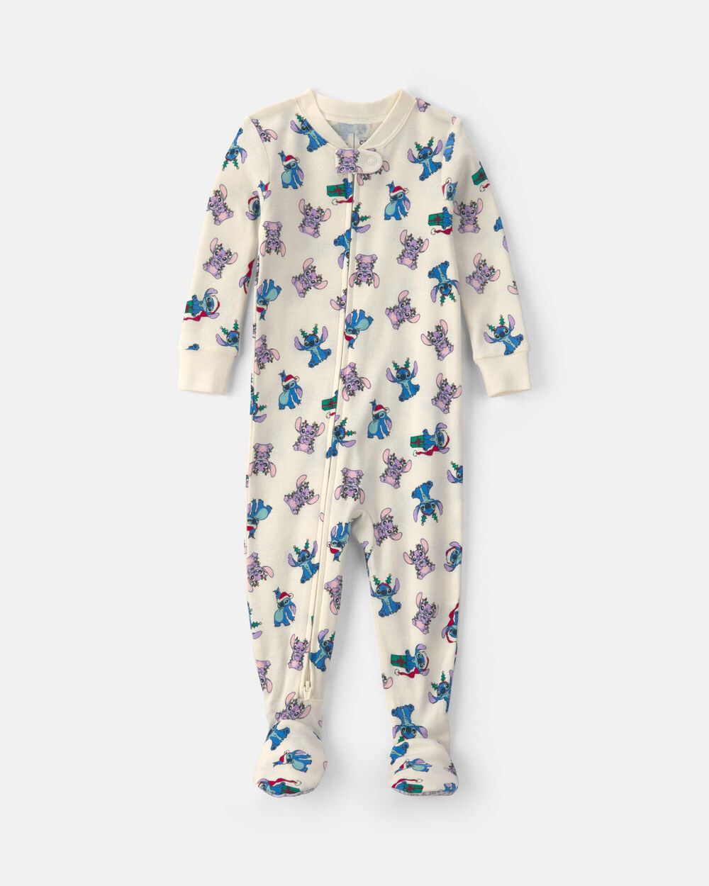 Baby 1-Piece Disney© Stitch Christmas 2-Way Zip 100% Cotton Snug Fit Footed Pajama - Ivory