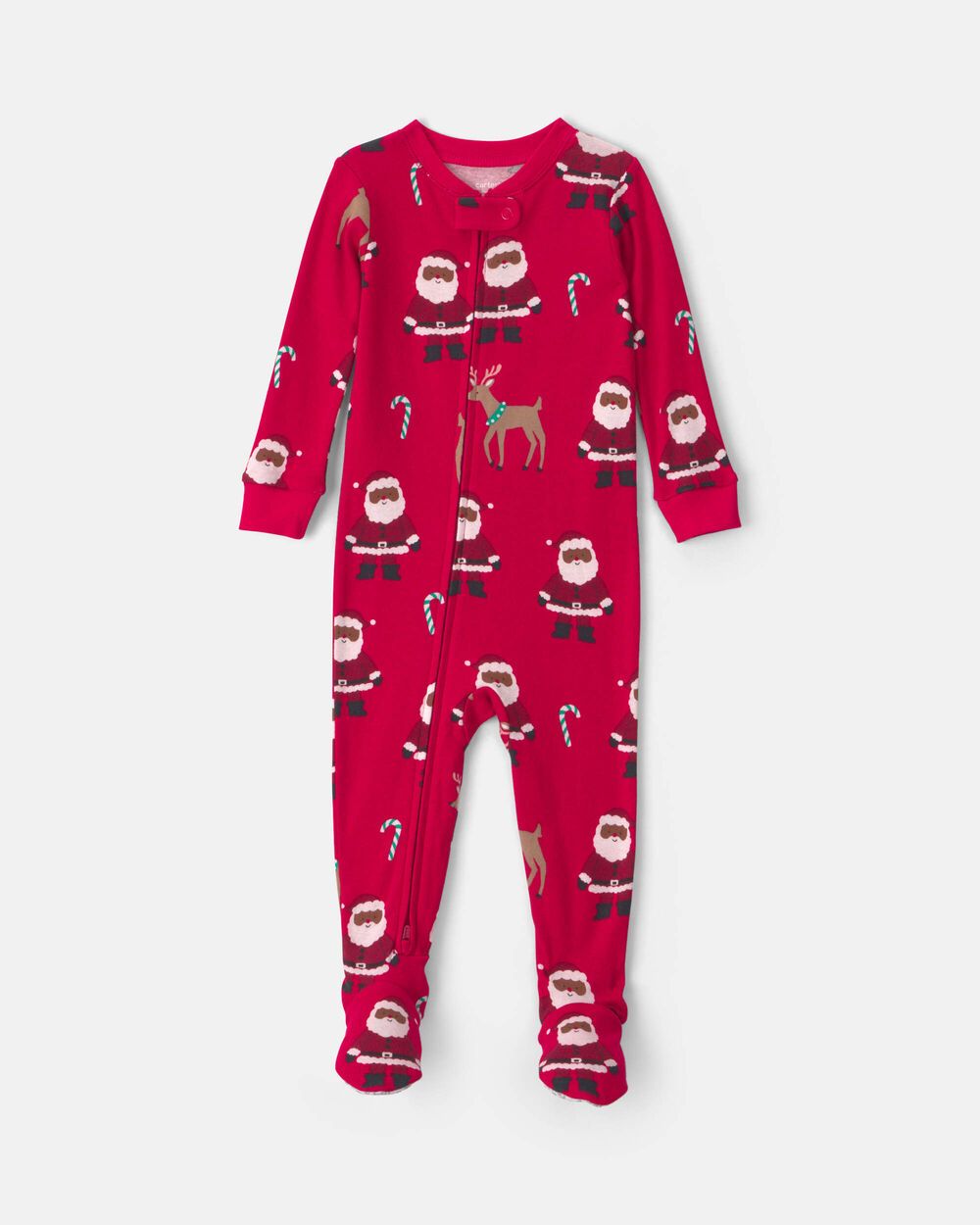 Toddler 1-Piece Brown Santa Christmas 100% Cotton Snug Fit Footed Pajama - Red