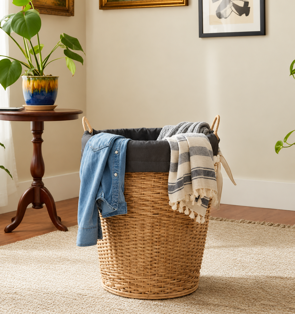 Woven Rattan Laundry basket _0
