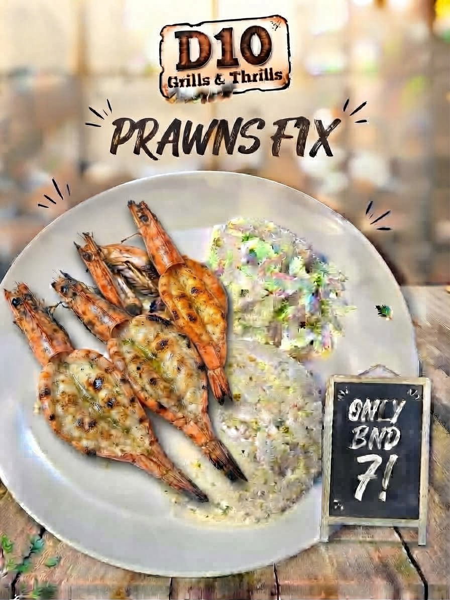 Grills Prawns with Garlic Rice and Coslaw