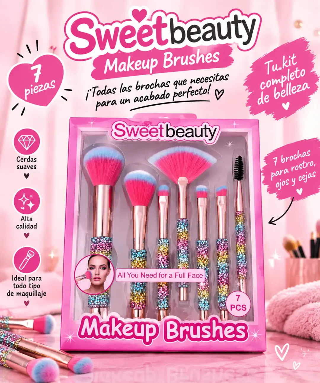 Set con 7 brochas de maquillaje