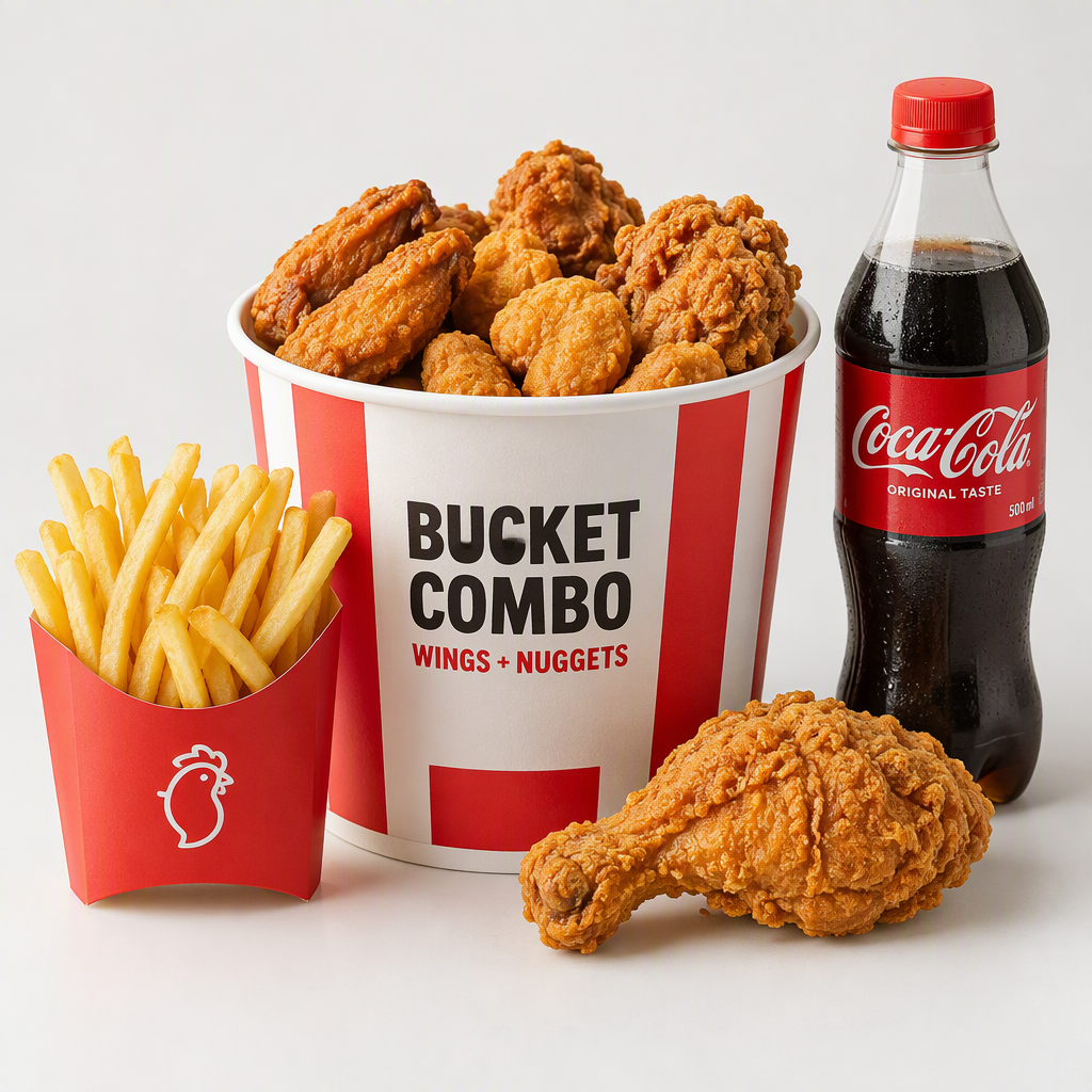 BUCKET COMBO WINGS+NUGGETS 1XCHICKEN PIEC 1X REG FRIES 1XHALF LTR_0