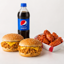2xzinger chees 4xhot wings 1xhalf ltr drink