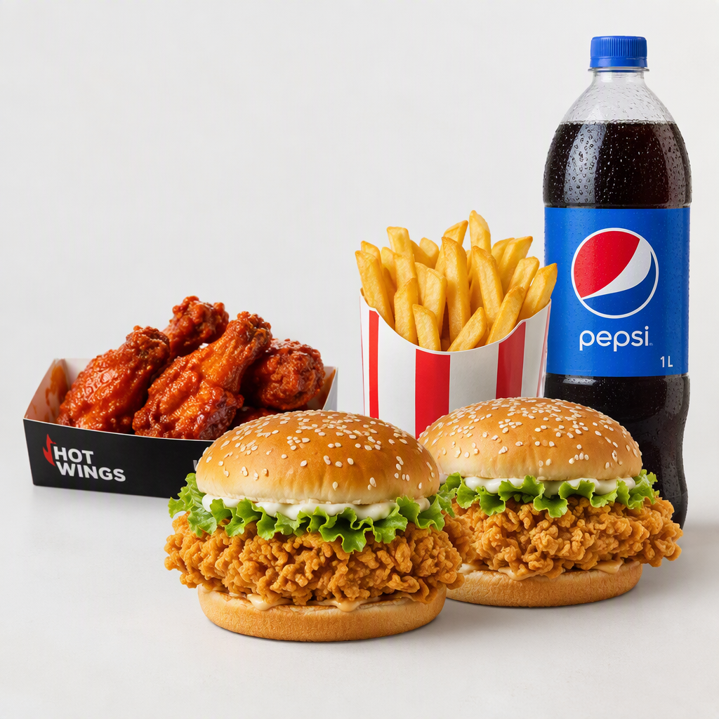 2X ZINGER 1XHOT WINGS 1XREG FRIES 1XLTR RINK