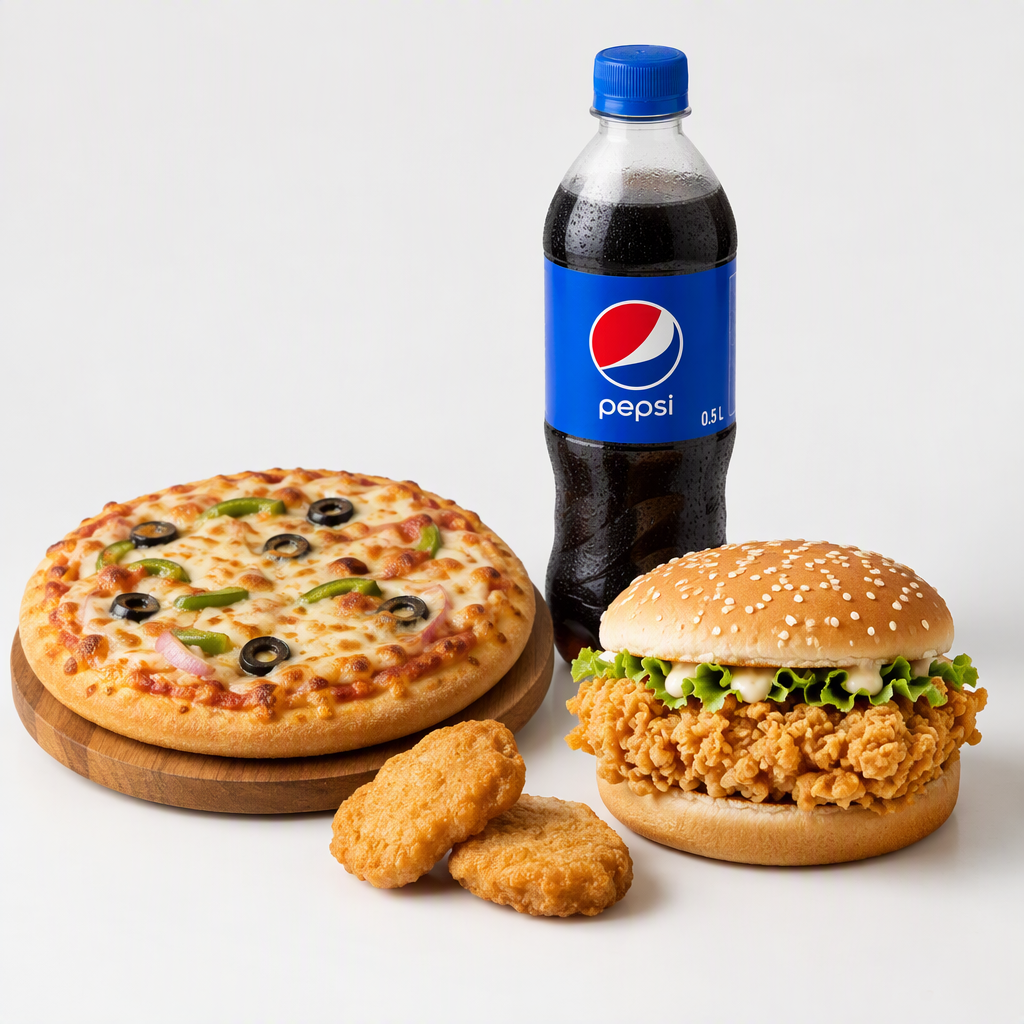1XSMALL PIZZA 1XZINGER 2PC NUGGET 1XHALF LTR DRINK
