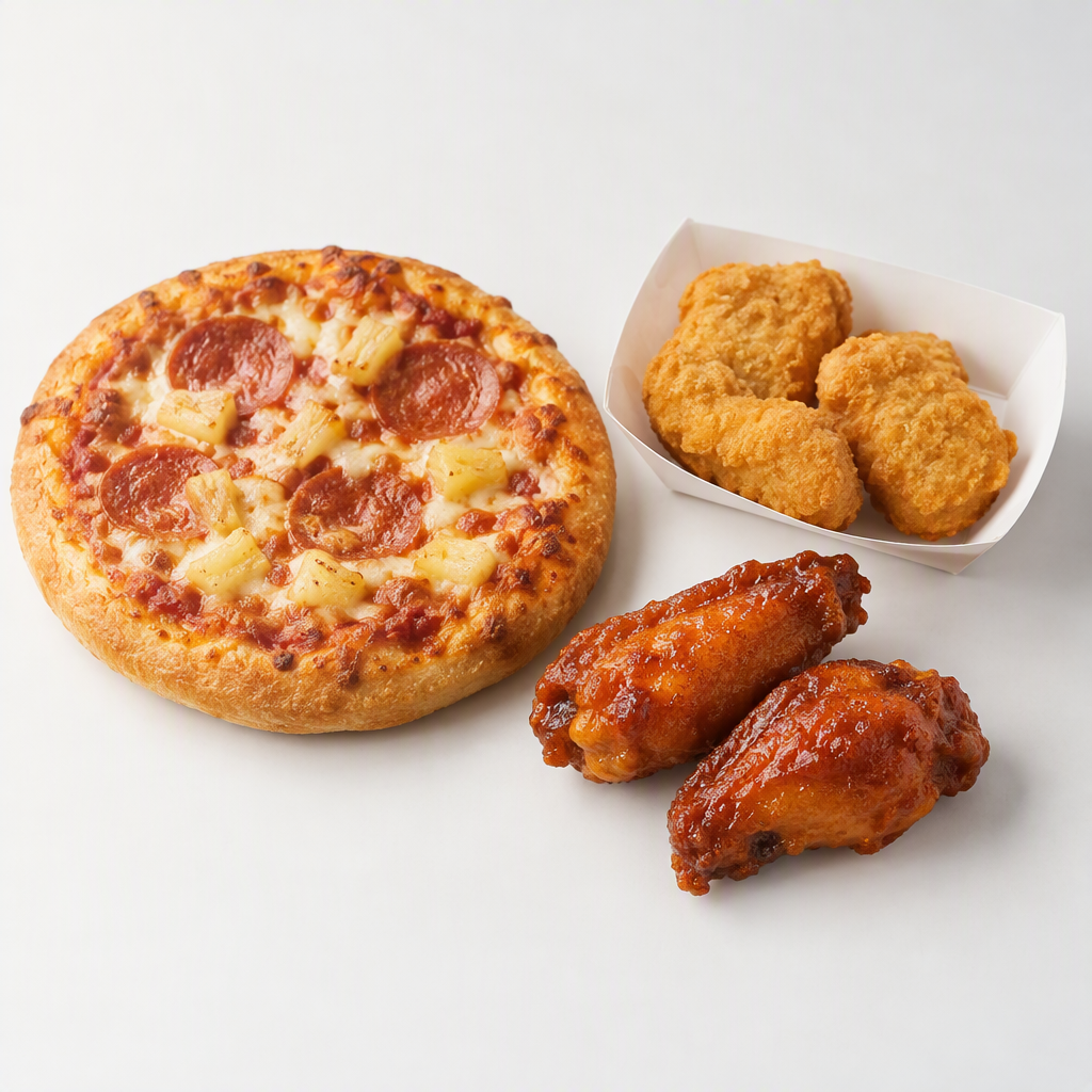 1XSMALL PIZZA 1XREG 3PC NUGGETS 2PEC WINGS