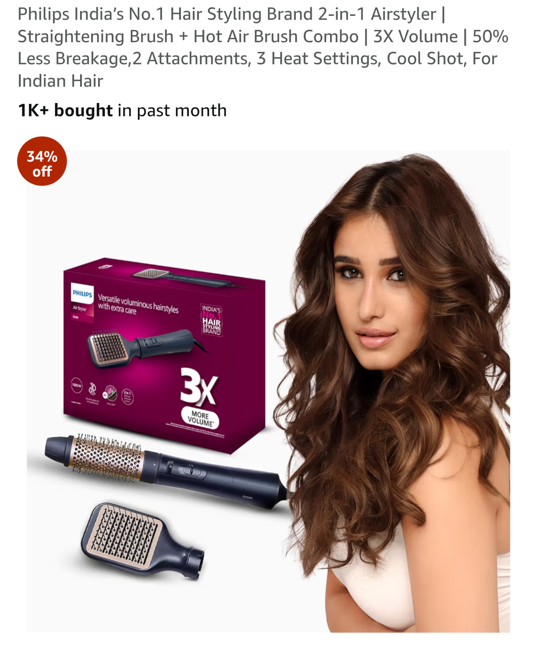 PHILIPS 2-in-1 Airstyler | Straightening Brush + Hot Air Brush Combo