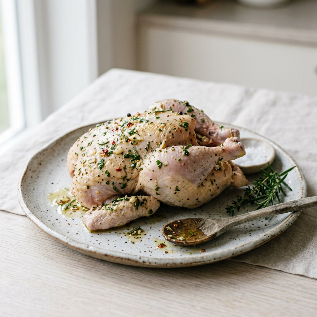 Raw Marinated Spring Chicken (Cut Half)