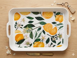 Serving Tray with Handles (Lemon & Citrus Blossom Print)