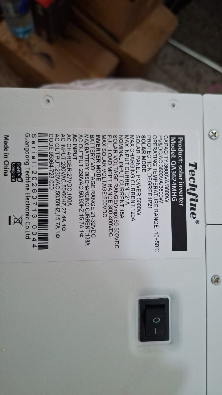 TECHFINE SOLAR INVERTER  3.6KVA 24V
