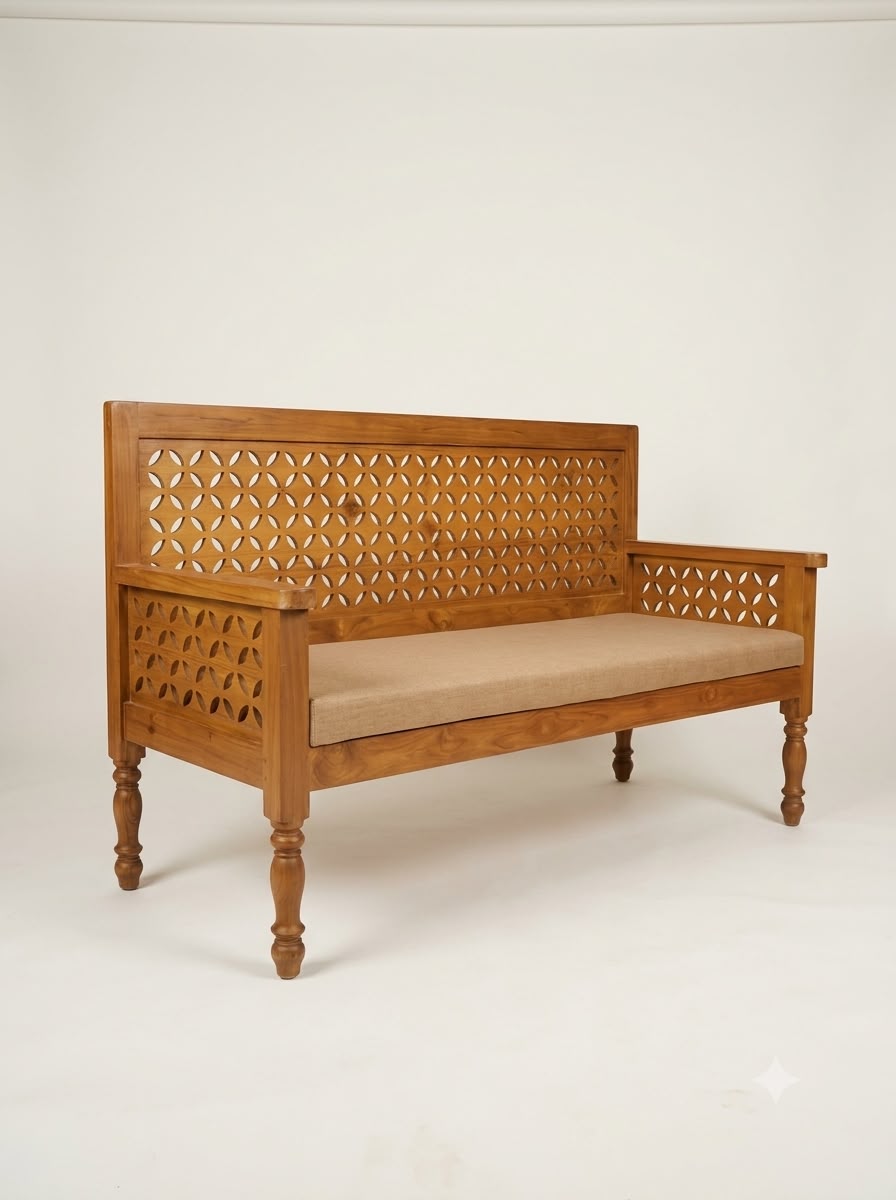 HAND-CARVED SOLID TEAK WOOD BENCH