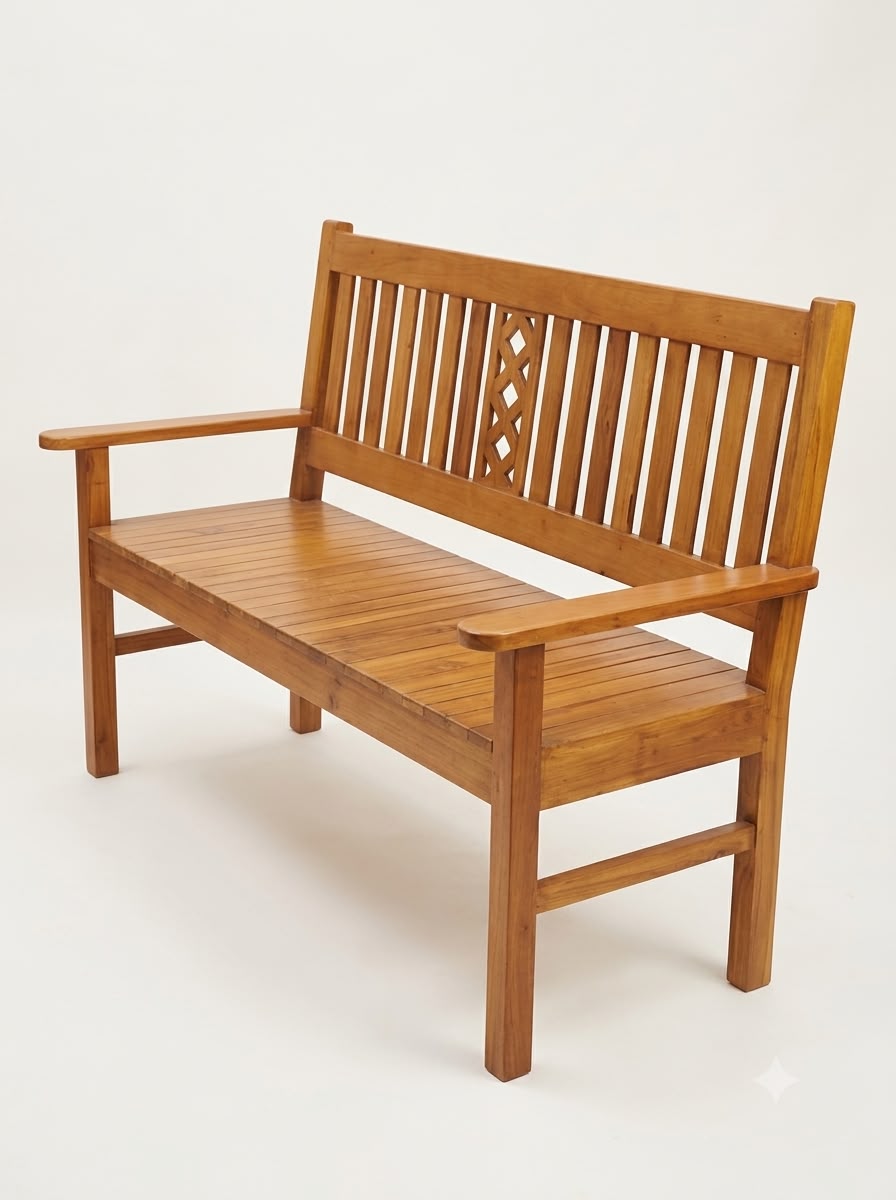 TEAK WOOD BENCH WITH LATTICE DETAIL