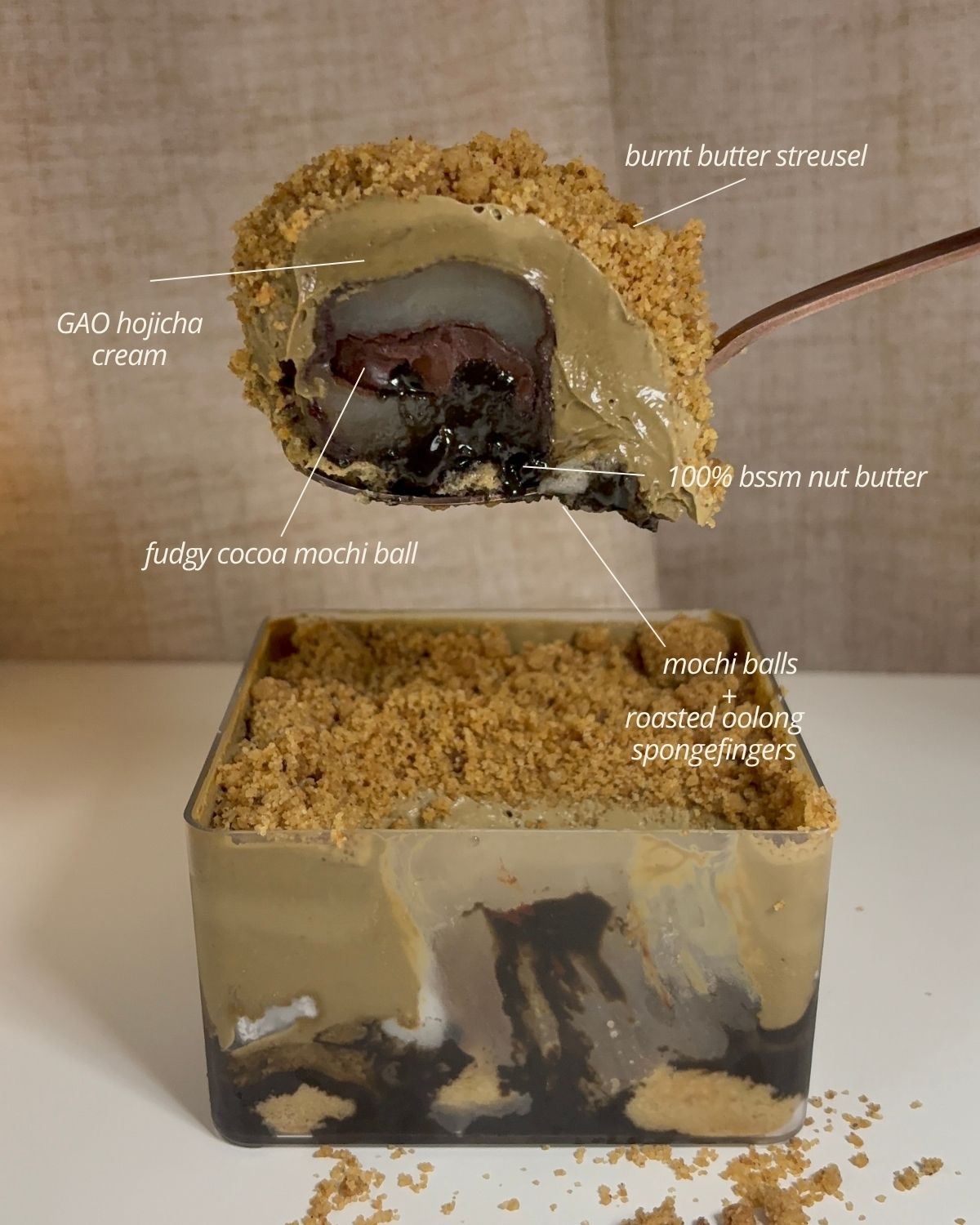 GAO hojicha cocoa mochi, bssm tub  