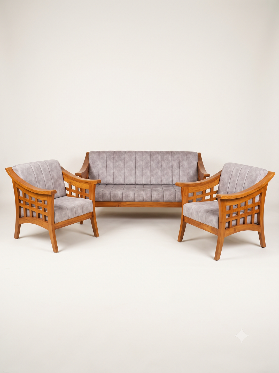 CONTEMPORARY LATTICE-WOOD SOFA SET