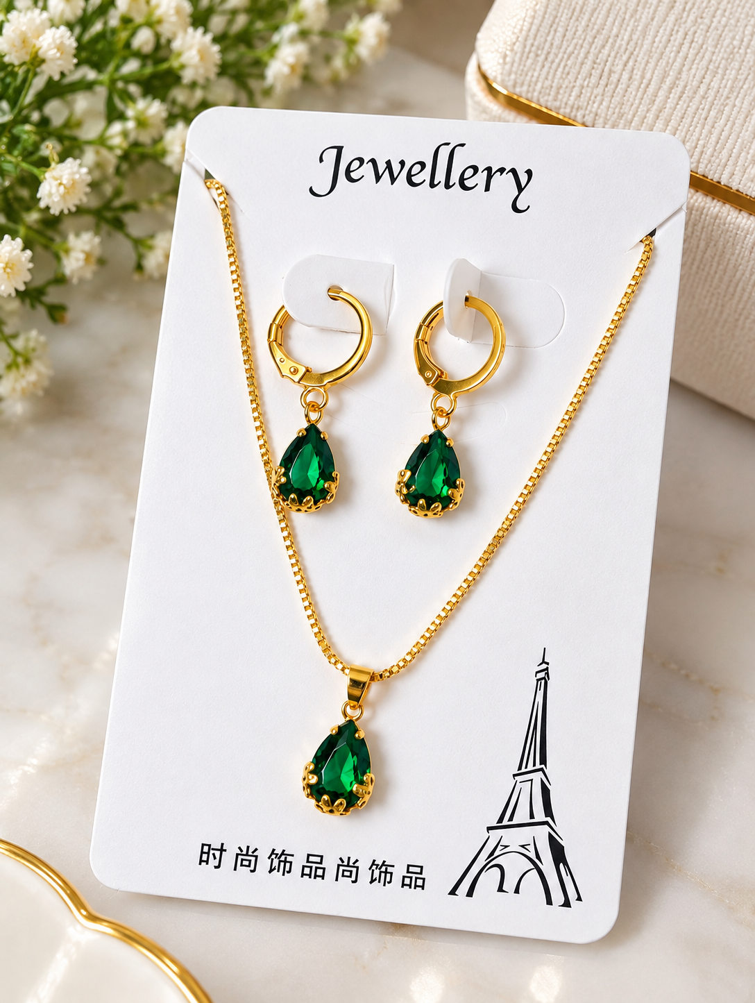 Green Emerald Stone Gold-Plated Jewellery Set_0