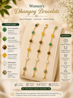 Women’s Dhan Yog Natural Gemstone Bracelet – Gold-Plated Chain