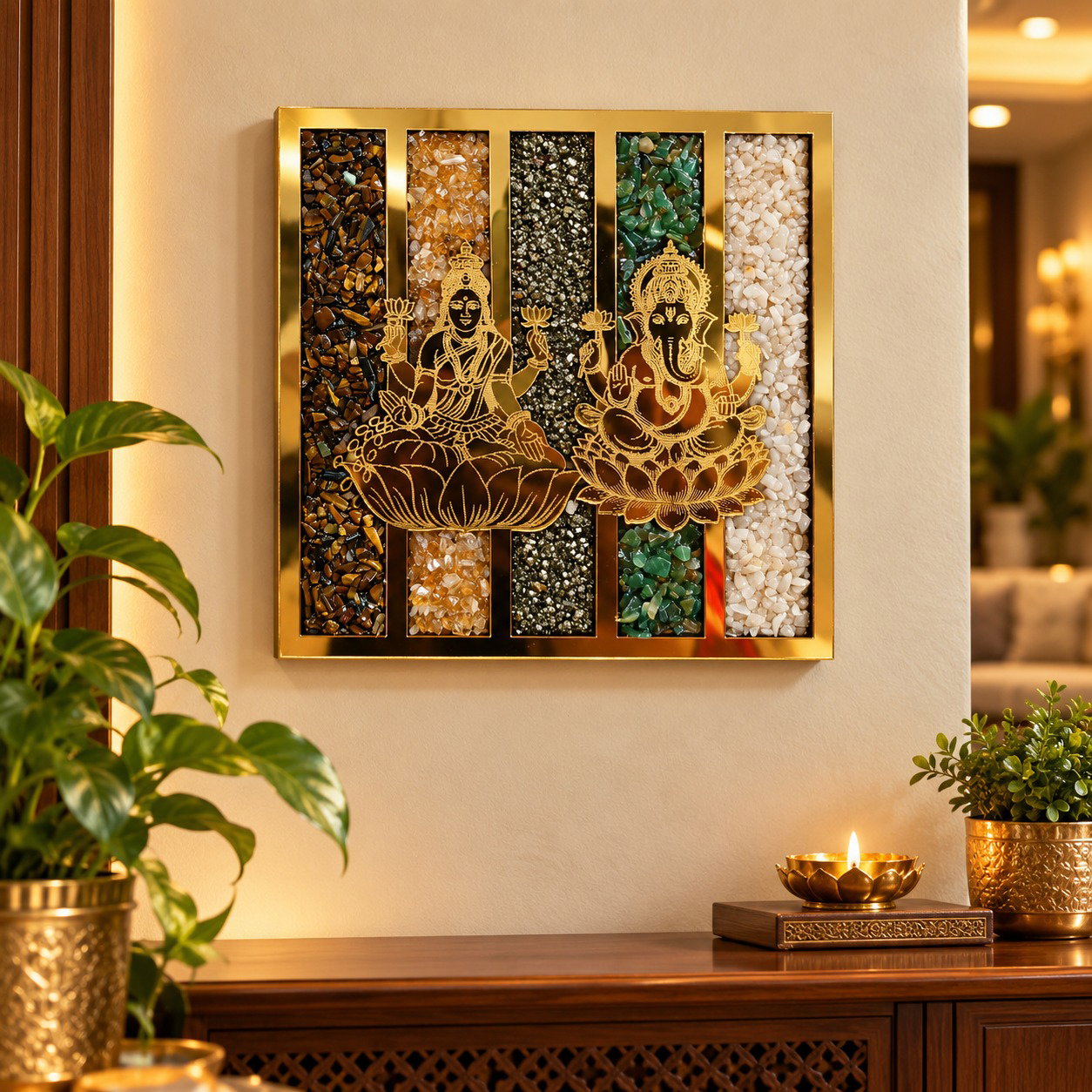 Premium Crystal Stone Laxmi Ganesh Wall Hanging_0