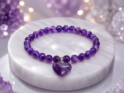 Purple Amethyst Heart Pendant Beaded Bracelet