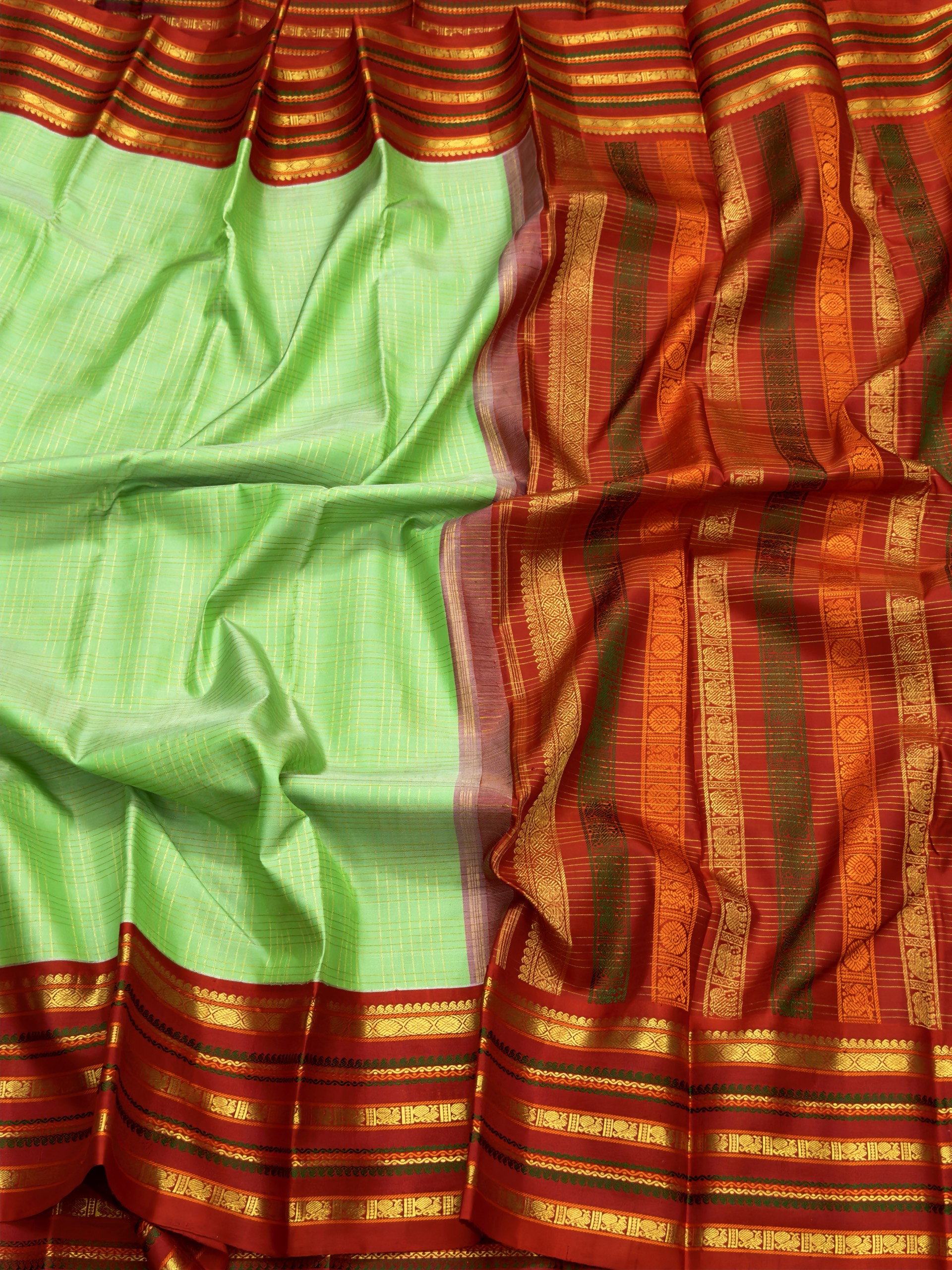 Bright green with red Kanchipuram_0