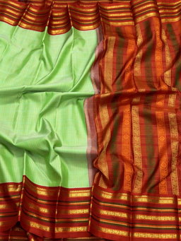 Bright green with red Kanchipuram