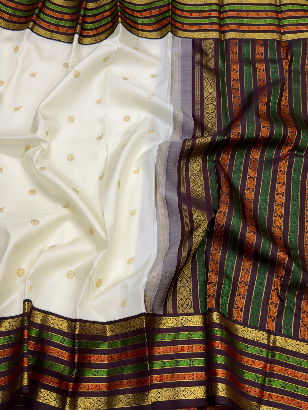 Halfwhite with brown kanchipuram