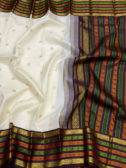Halfwhite with brown kanchipuram