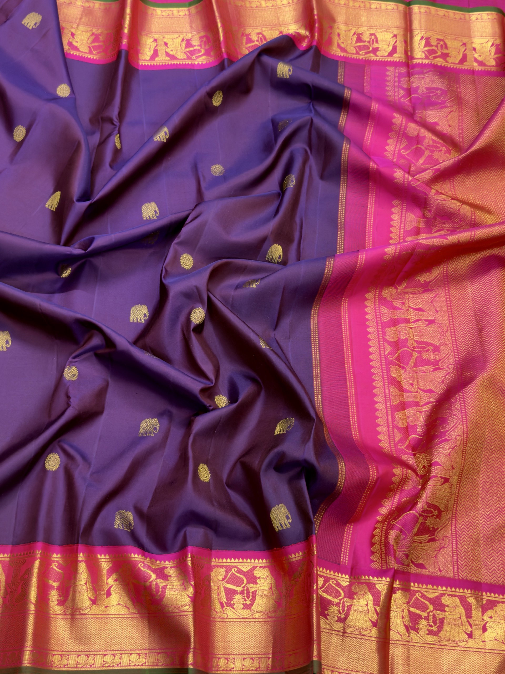 Purple with Rani pink Korvai kanchipuram_0