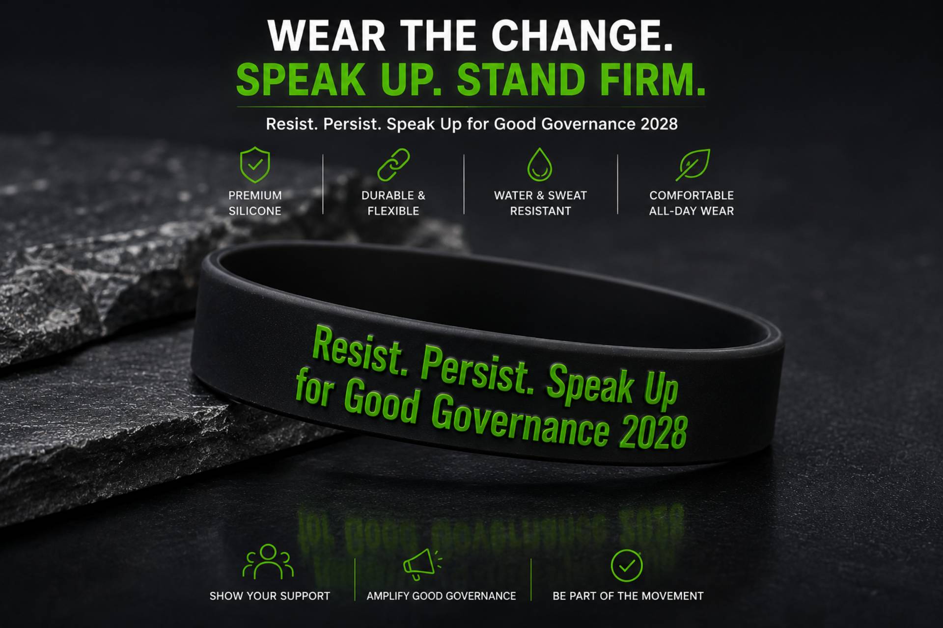 Resist. Persist. Speak Up for Good Governance 2028 Wristband_0