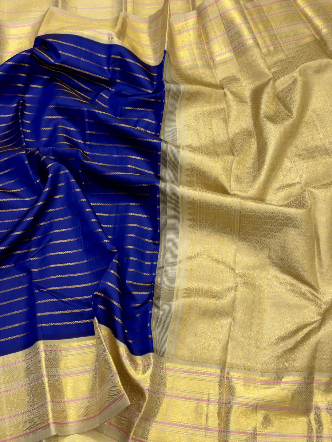 Ink Blue with Cream Kanchipuram