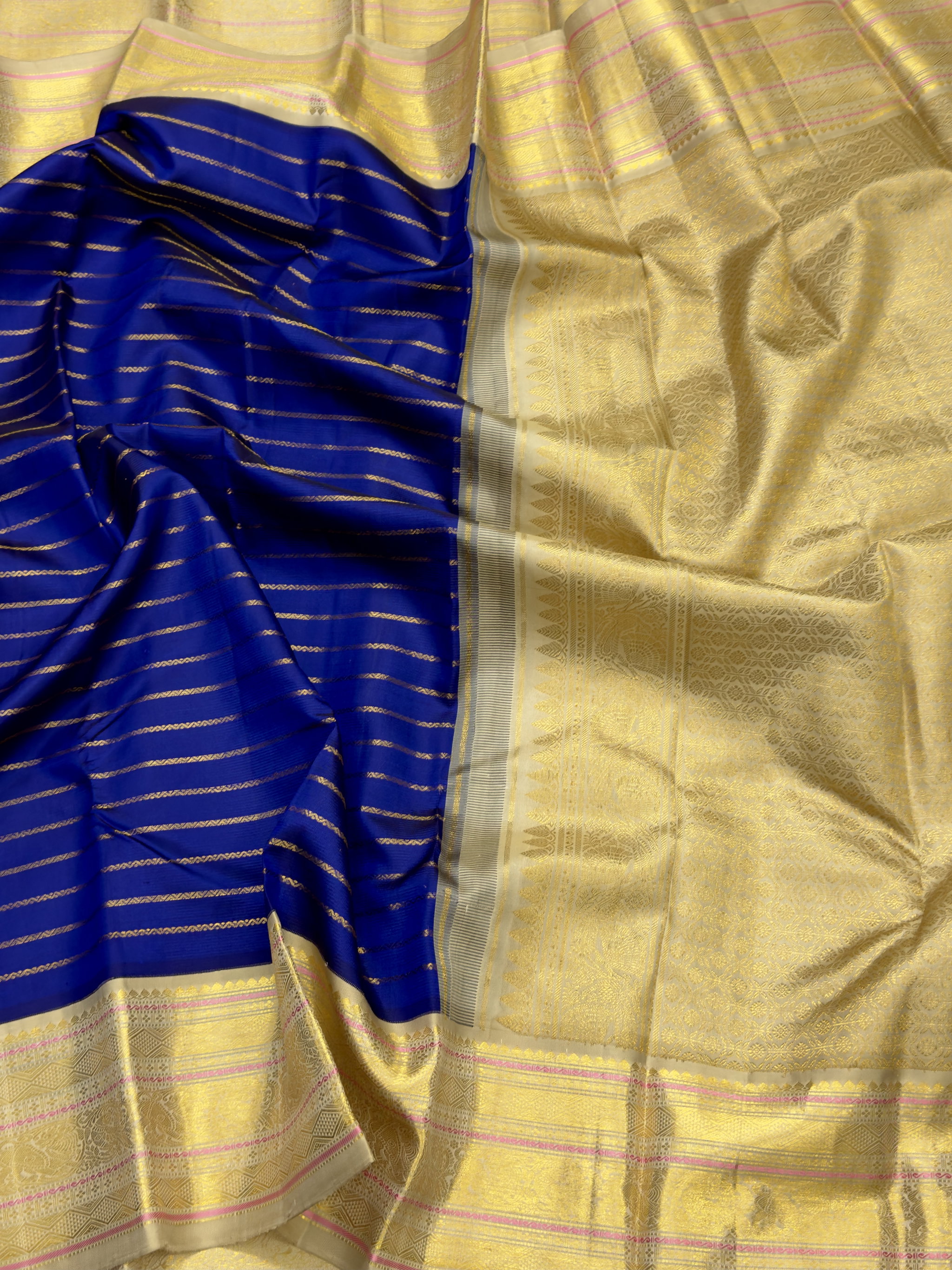 Ink Blue with Cream Kanchipuram_0