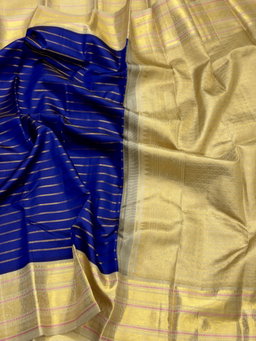 Ink Blue with Cream Kanchipuram