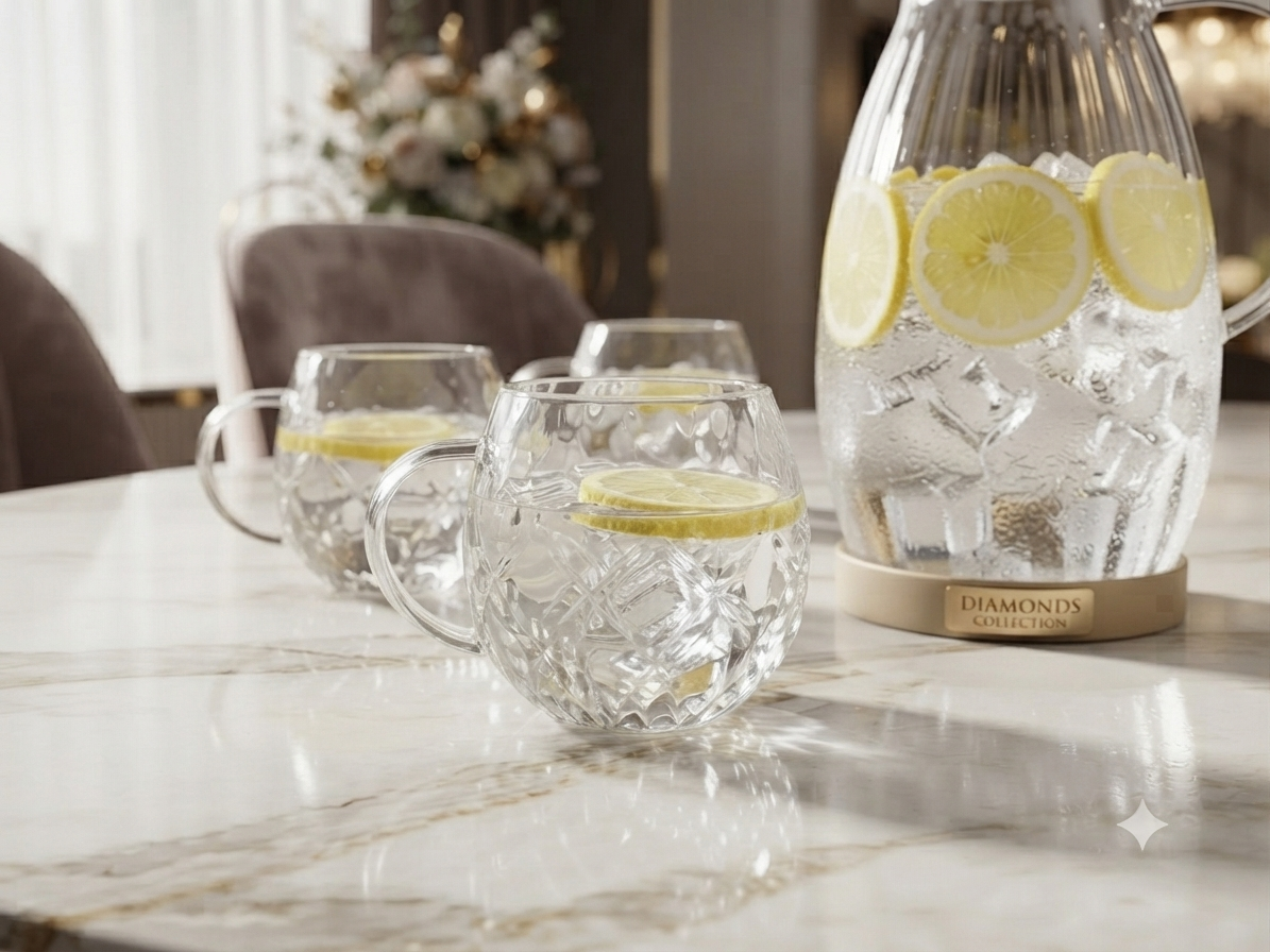 Diamonds Collection Glass Jug and Cups Set_1