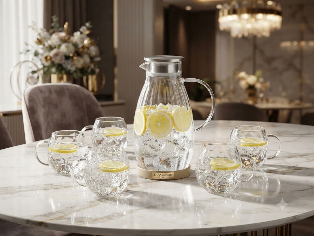 Diamonds Collection Glass Jug and Cups Set