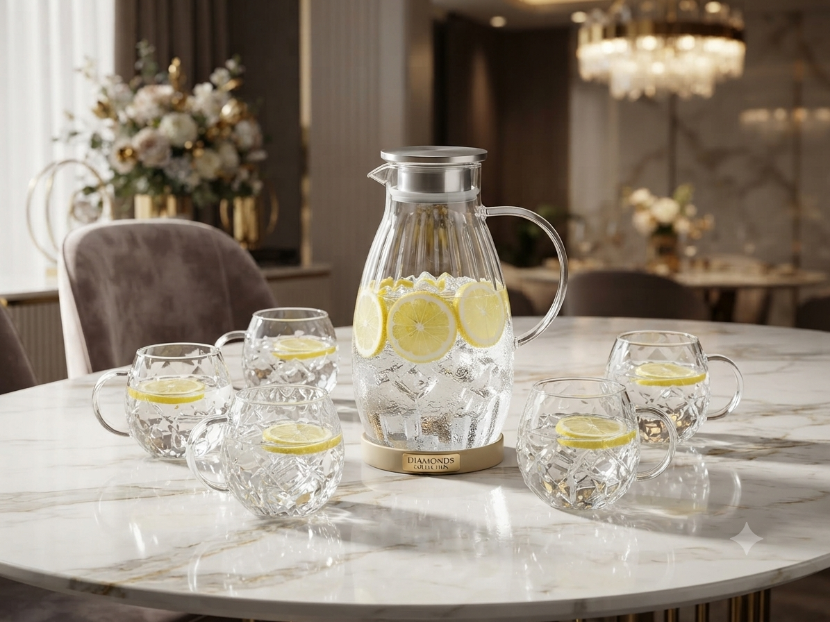 Diamonds Collection Glass Jug and Cups Set_0