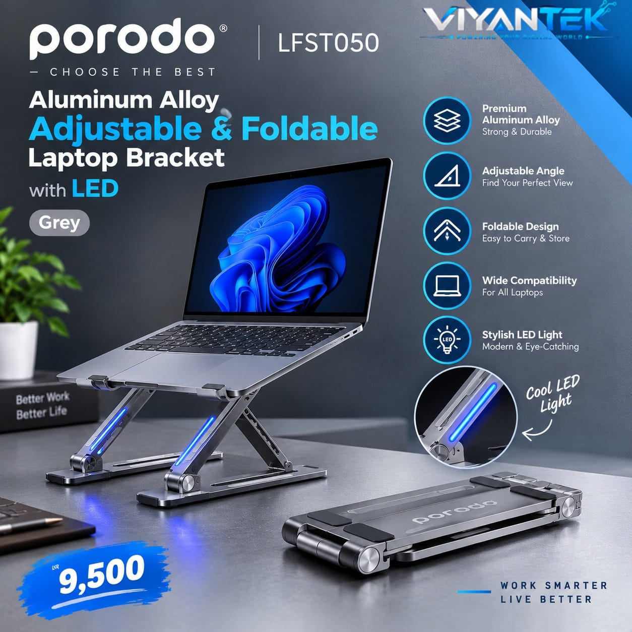 PORODO LFST050 LAPTOP STAND – GREY_0