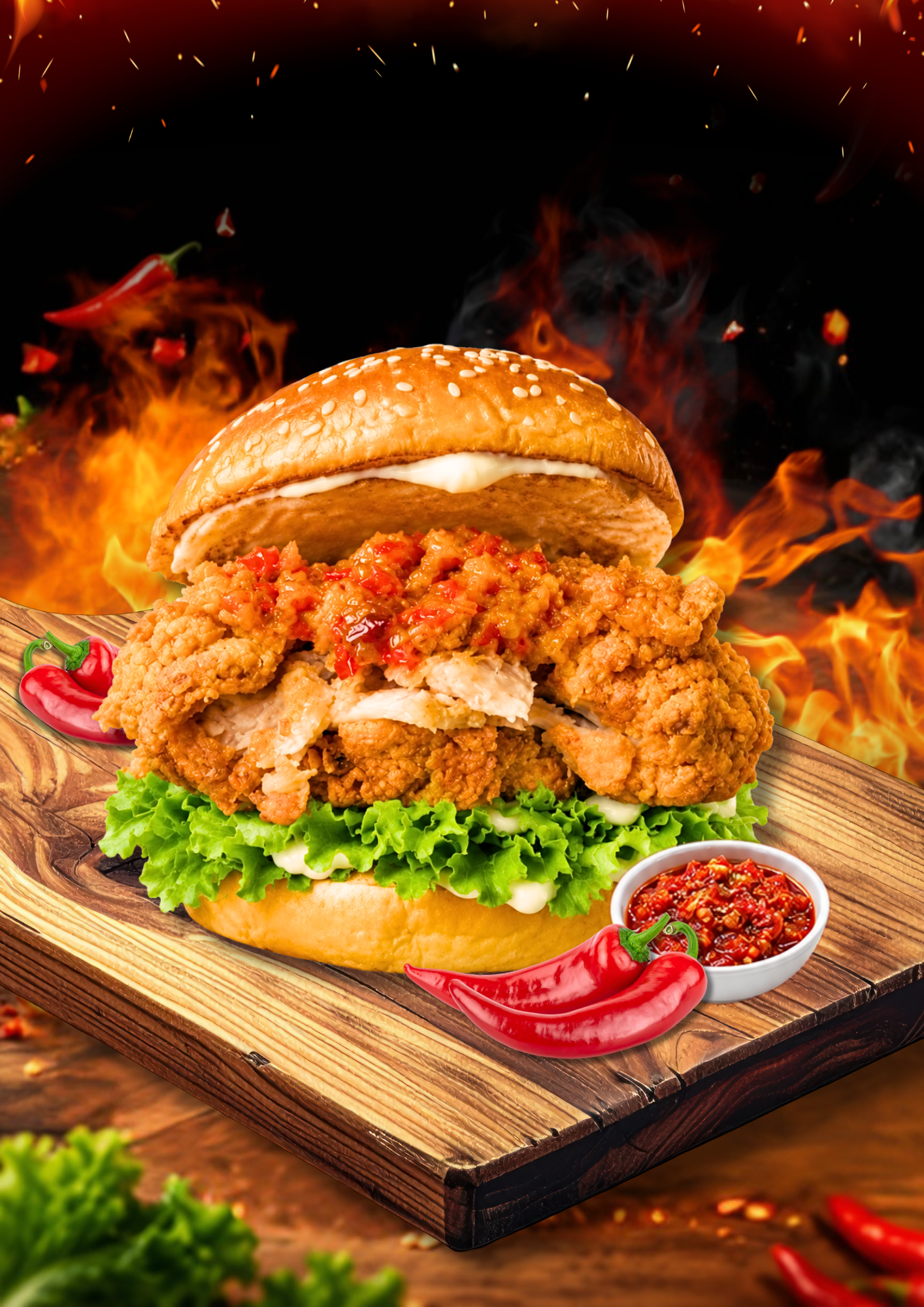 Geprek Crispy Chicken Burger (Spicy)