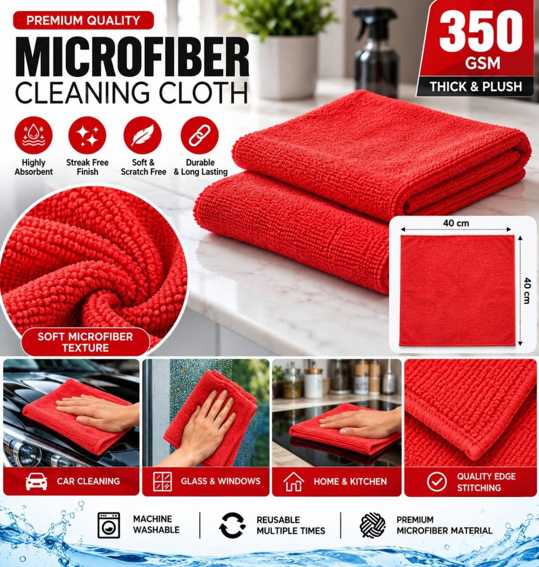 Microfiber 350GSM, 40X40CM, Red Colour