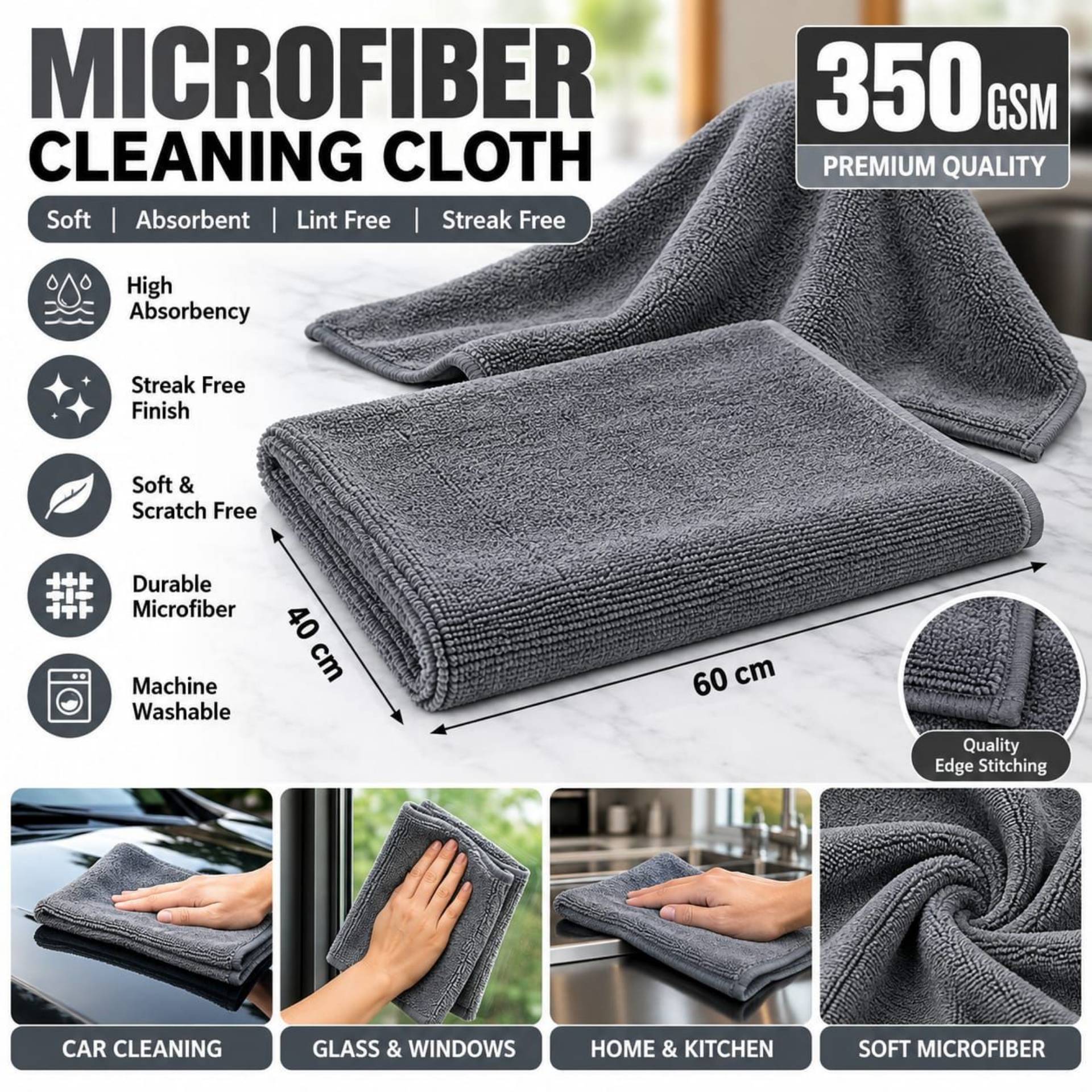 Microfiber 350GSM, 40x60cm Grey Colour_0