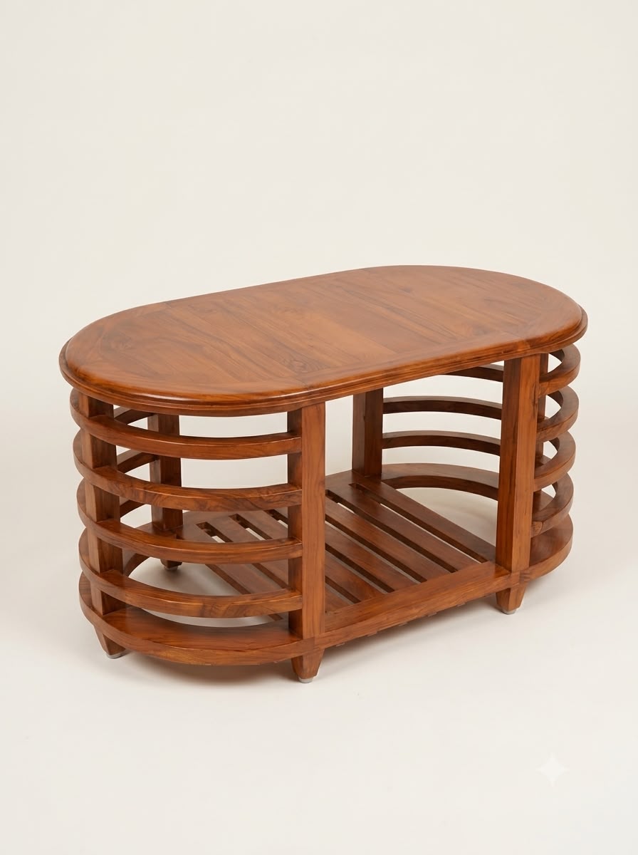 CONTEMPORARY OVAL SOLID TEAK WOOD TEAPOY