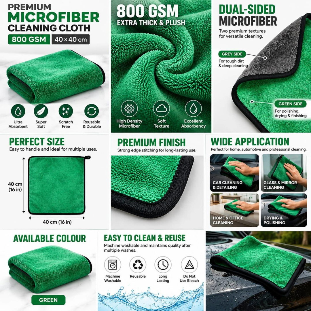 Microfiber 800GSM, 40x40cm, Green Colour