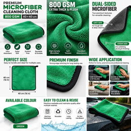 Microfiber 800GSM, 40x40cm, Green Colour