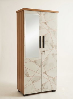 MODERN 2-DOOR MARBLE-FINISH WARDROBE WITH MIRROR