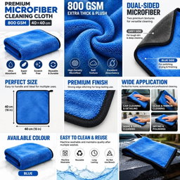 Microfiber 800GSM, 40x40cm Blue colour