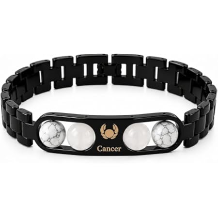 Black Cancer Zodiac Bracelet – White Stone Beads