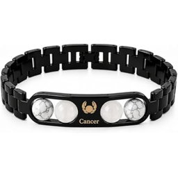 Black Cancer Zodiac Bracelet – White Stone Beads