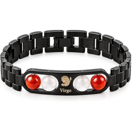 Black Virgo Zodiac Bracelet with Red & White Beads_0