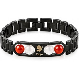 Black Virgo Zodiac Bracelet with Red & White Beads